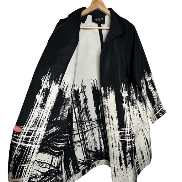 Lafayette 148 New York RARE Black White Raincoat Large Jacket Pockets Abstract - Picture 6 of 12